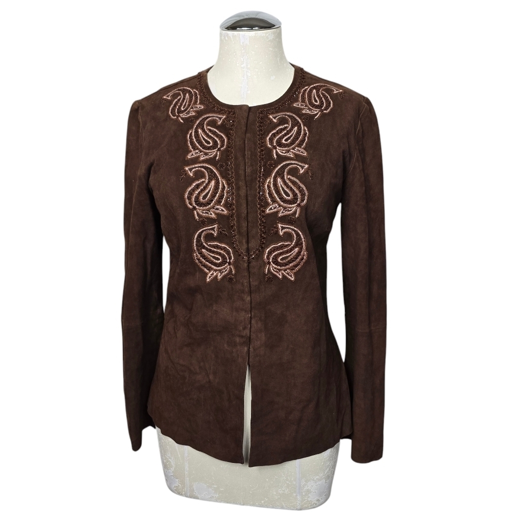 The Wrights Beaded Leather Brown Crewneck Jackey 6
